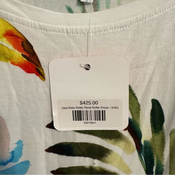 NWT Sara Roka White Cotton Bird Tropical Mini Dress 4 - Picture 12 of 12